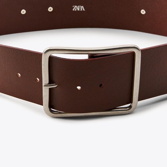 NWT ZARA WIDE LEATHER BELT WITH FLOWER BROWN 1736/059 - Picture 4 of 8